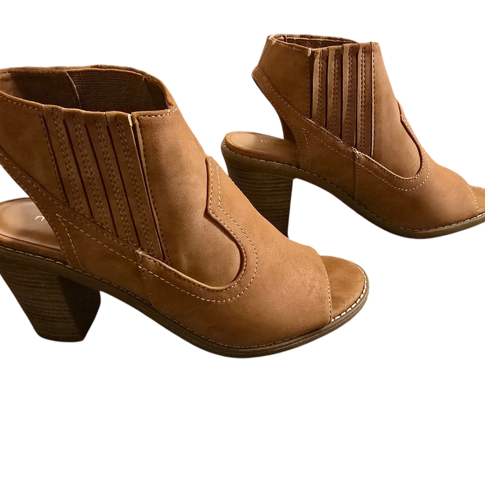 Brown Peep-Toe Ankle Boots
